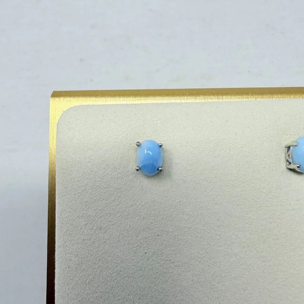 Shop LC Blue Larimar Oval Stud Earrings in Platinum Overlay Sterling Silver 5319